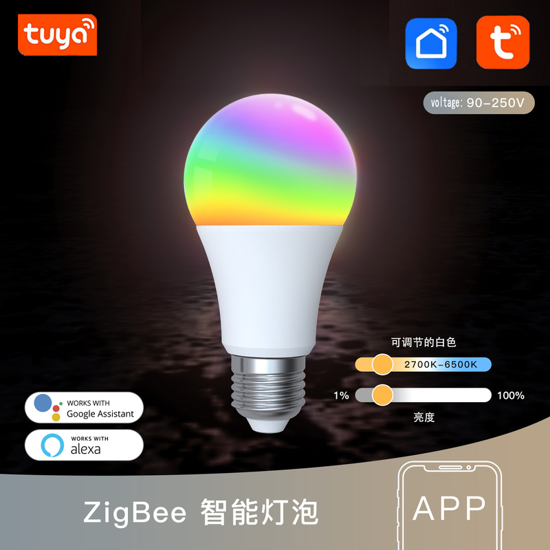 Tuya Tuya Smart Bulb E27 Voice Control A60 Remote Timing Dimming Rgbcw White Light Warm Light