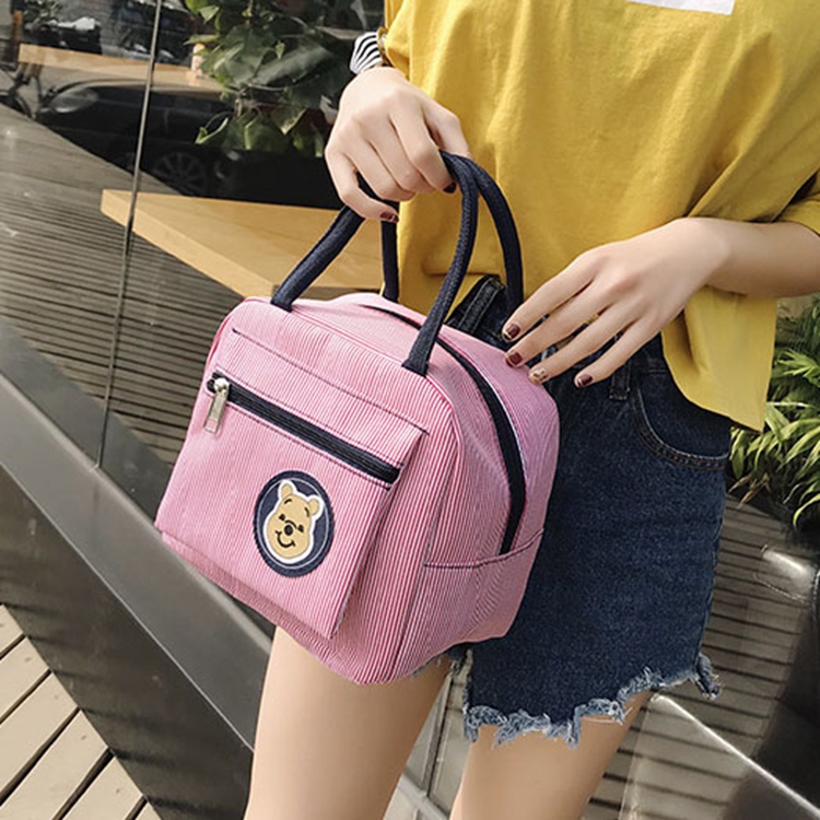 Hand-carried bento belt portable insulation bento bag Korean version with rice small cloth bag Bear bento bag Canvas Mommy women's bag