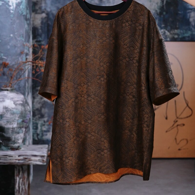 【Zaiyi】2026 New Model Gilded Sea Wave Pattern Containing Mulberry Silk Fragrant Cloud Yarn Double-Wear T-Shirt Top Zy0865S 【Zaiyi】2026 New Model Gilded Sea Wave Pattern Containing Mulberry Silk Fragrant Cloud Yarn Double-Wear T-Shirt Top Zy0865S