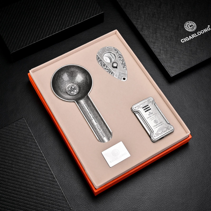 CIGARLOONG EGGPLANT CIGAR TOBACCO Ashtray Double-Edged Cigar Cut Windproof Cigar Lighter cigarettes with three sets