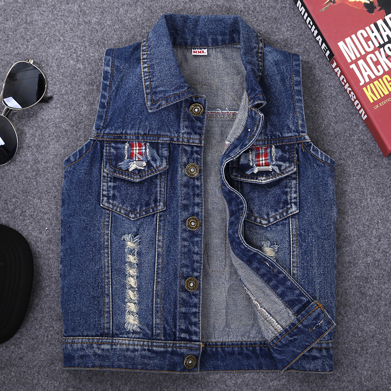 Bé cao bồi vest mùa xuân và mùa thu quần áo trẻ em nhỏ bông denim vest vai hoang dã mỏng boy girl jacket