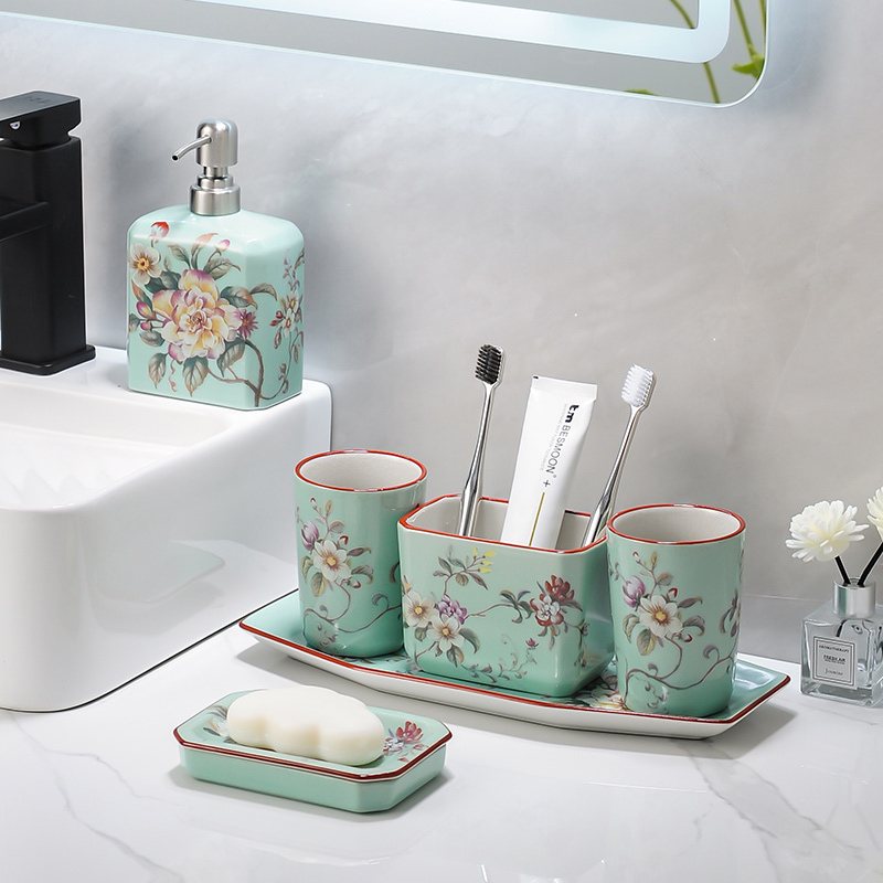 American-Style High-Temperature Ceramic Mouthwash Cup Set, Bathroom Wash Cup Set, Four-Piece Set, Five-Piece Set, Six-Piece Set, Toothbrush Cup Set