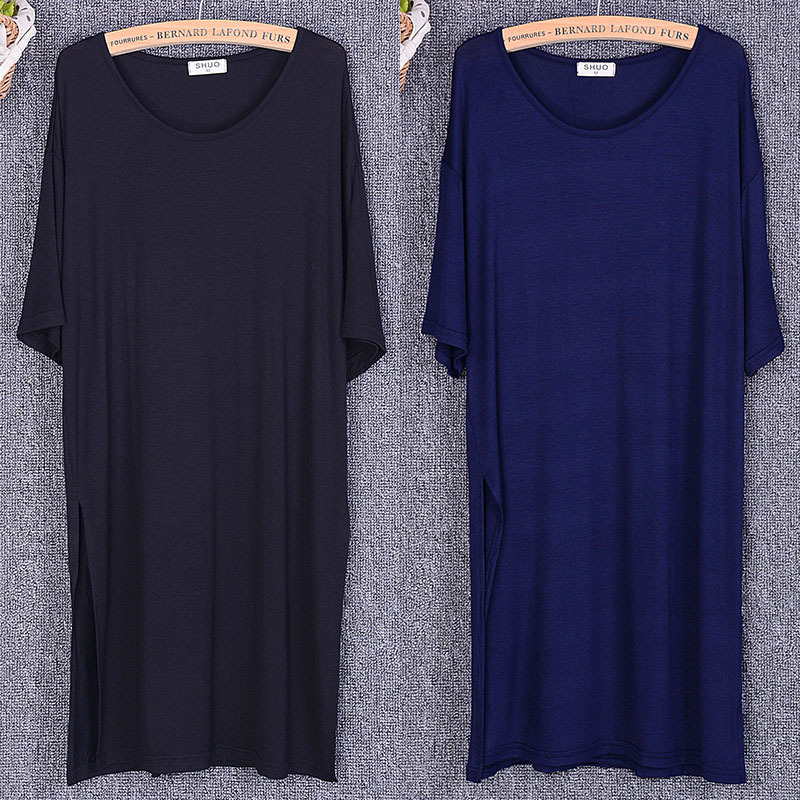 Women's Summer Short-Sleeve T-Shirt, Modal Loose Plus-Size Top, Slit Mid-Length Shirt, Student Half-Sleeve T-Shirt