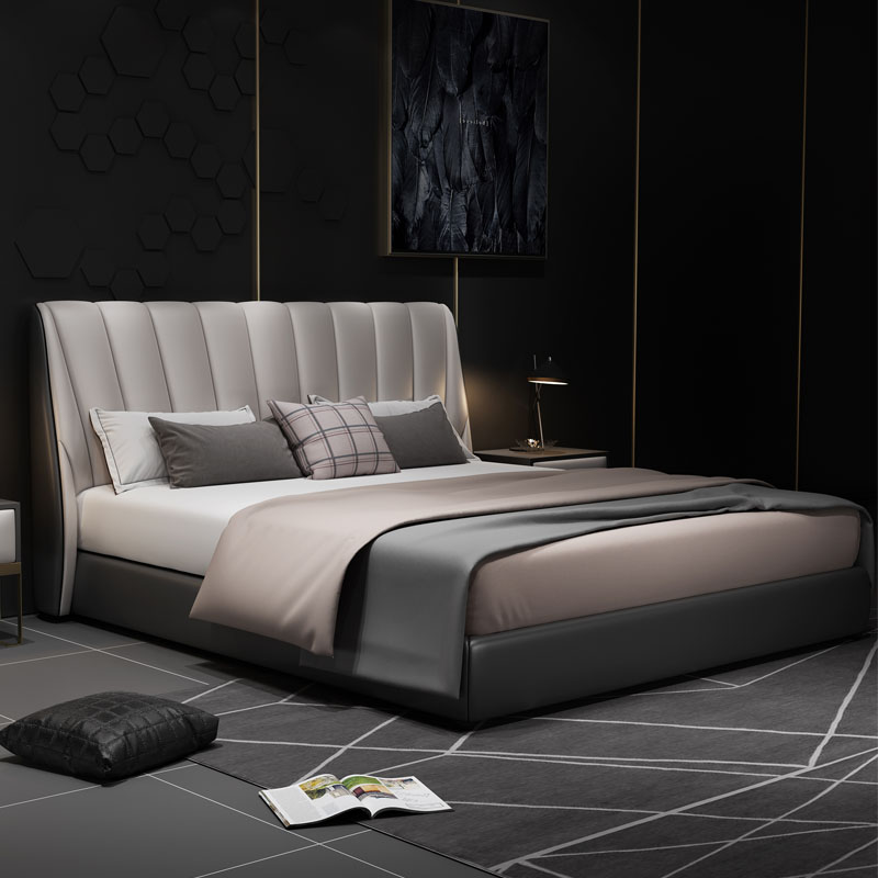 Italian light luxury furniture furniture bed 1 8m double bed 2 modern minimal cow leather bed storage master bedroom furniture wedding bed