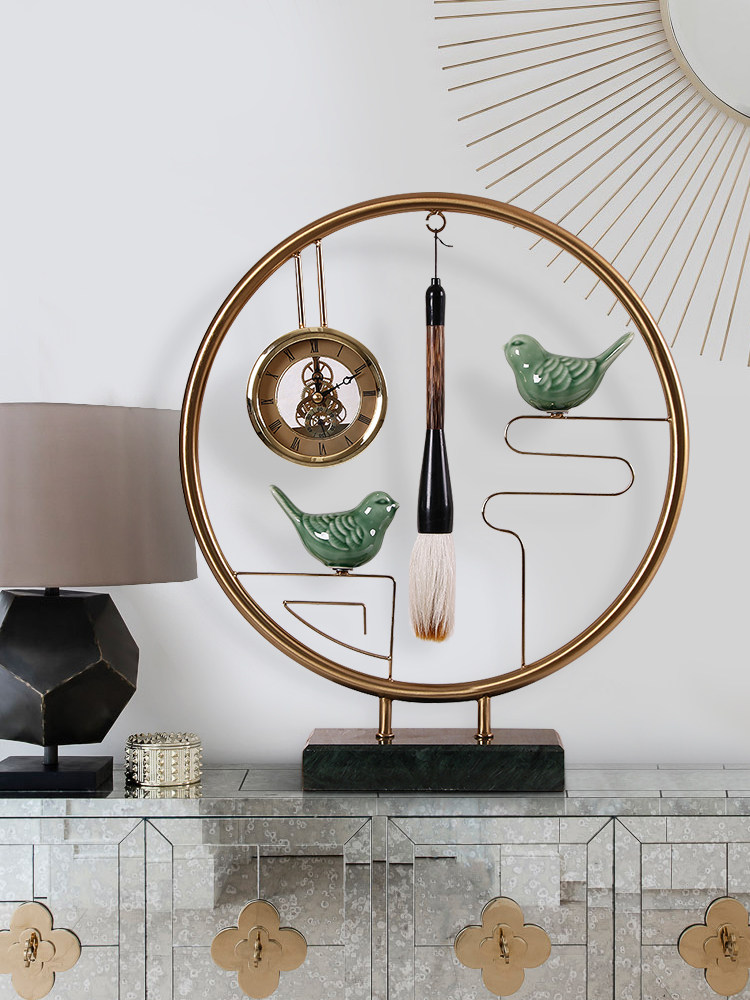 Mechanical clock New Chinese desk clock Living room clock ornaments Nordic Retro creative desktop desk clock Silent retro clock