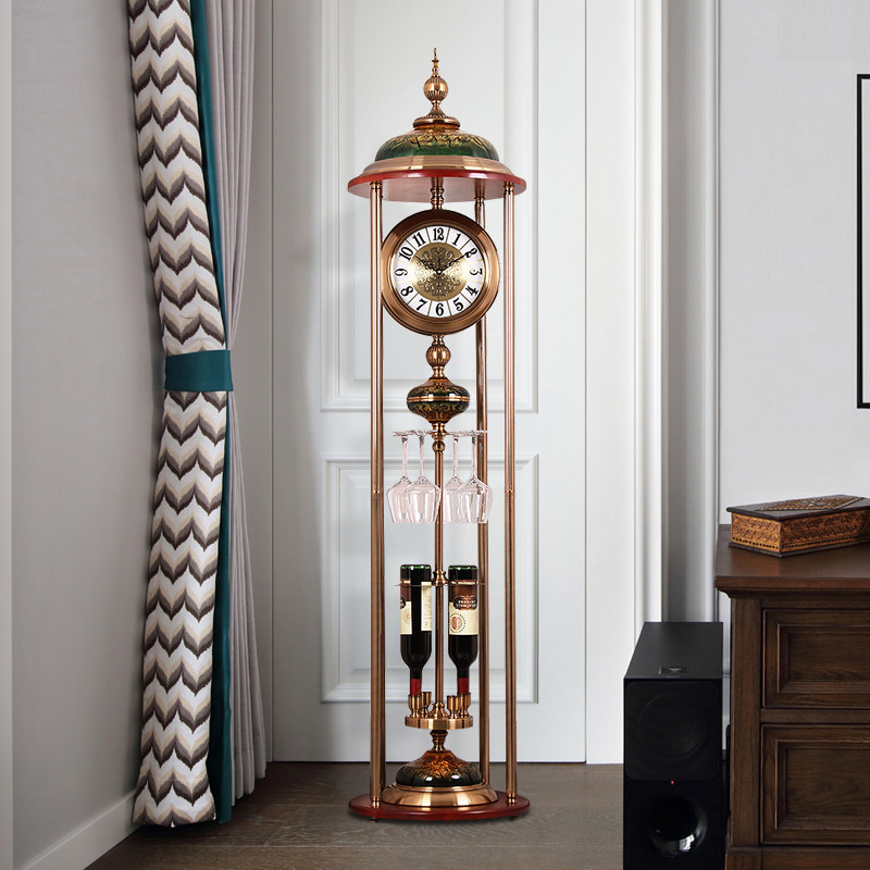 Wine Tank Landing Bell American Metal Solid Wood Living Room Villa Standing Bell Eurostyle Big Clock Swing Piece Clock Silent Quartz Clock