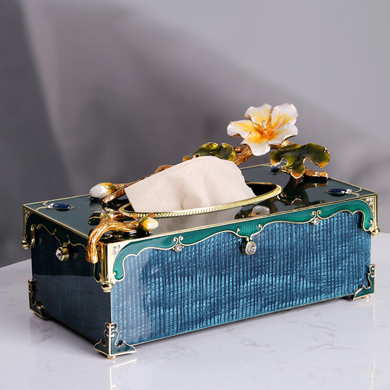 Enamel Color Eurostyle Light Lavish Tissue Box Living-room Table Dining Room Table Decoration Long Version Toilet Paper Box Creative Pendulum