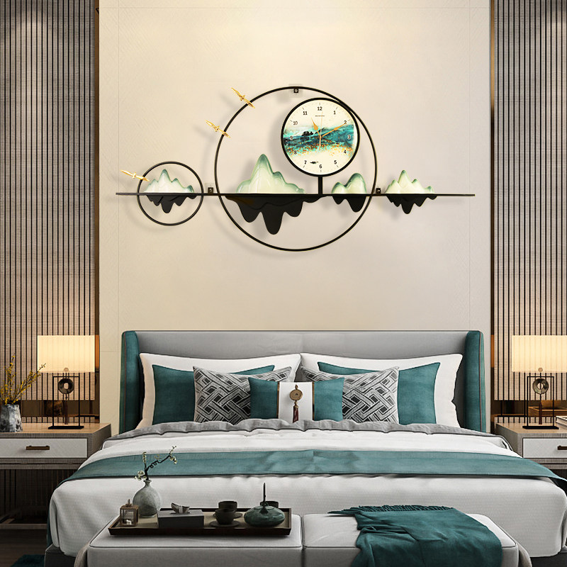 Watch clock hanging bell household New Chinese living room TV sofa sofa bed head background wall face decoration hanging decoration muted quartz clock