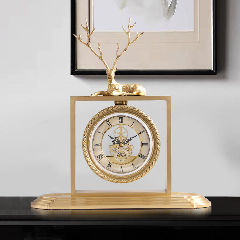 New living room decoration ornament clock light luxury modern household desktop quartz clock high-end pure copper clock table clock