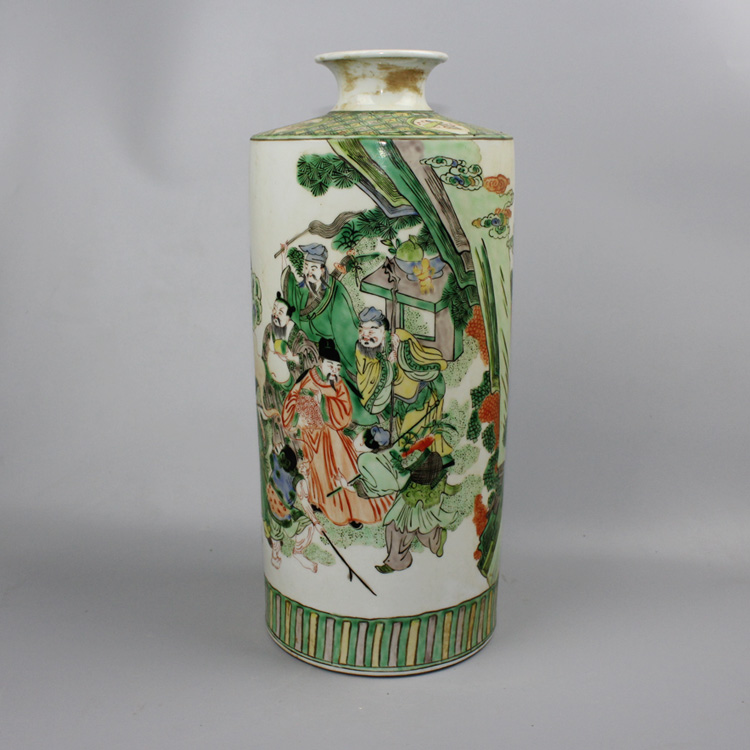 Clear pastel figure elephant leg bottle painting eight immortals crossing the sea blue and white six-character style antique antique collection fine ornaments