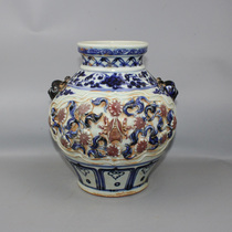 Yuanqing flower glazed in red dogs head jar full handmade shaw-bottom imitation antique porcelain ancient and antique collection boutique