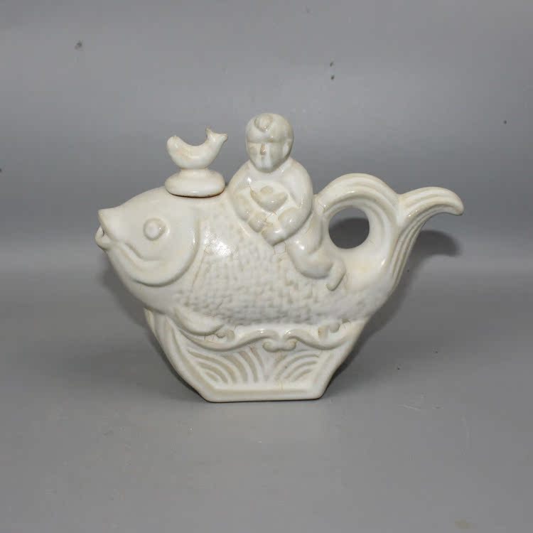 Song Discount Color Ru Kiln Fish Pot Open Piece Imitation Ancient China Porcelain Lettering Ancient Play Antique Collection Swing Piece Boutique Petty