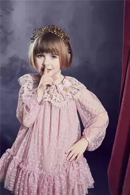 Dad's home spot Angels face girl Super Princess lace dot long sleeve dress 77