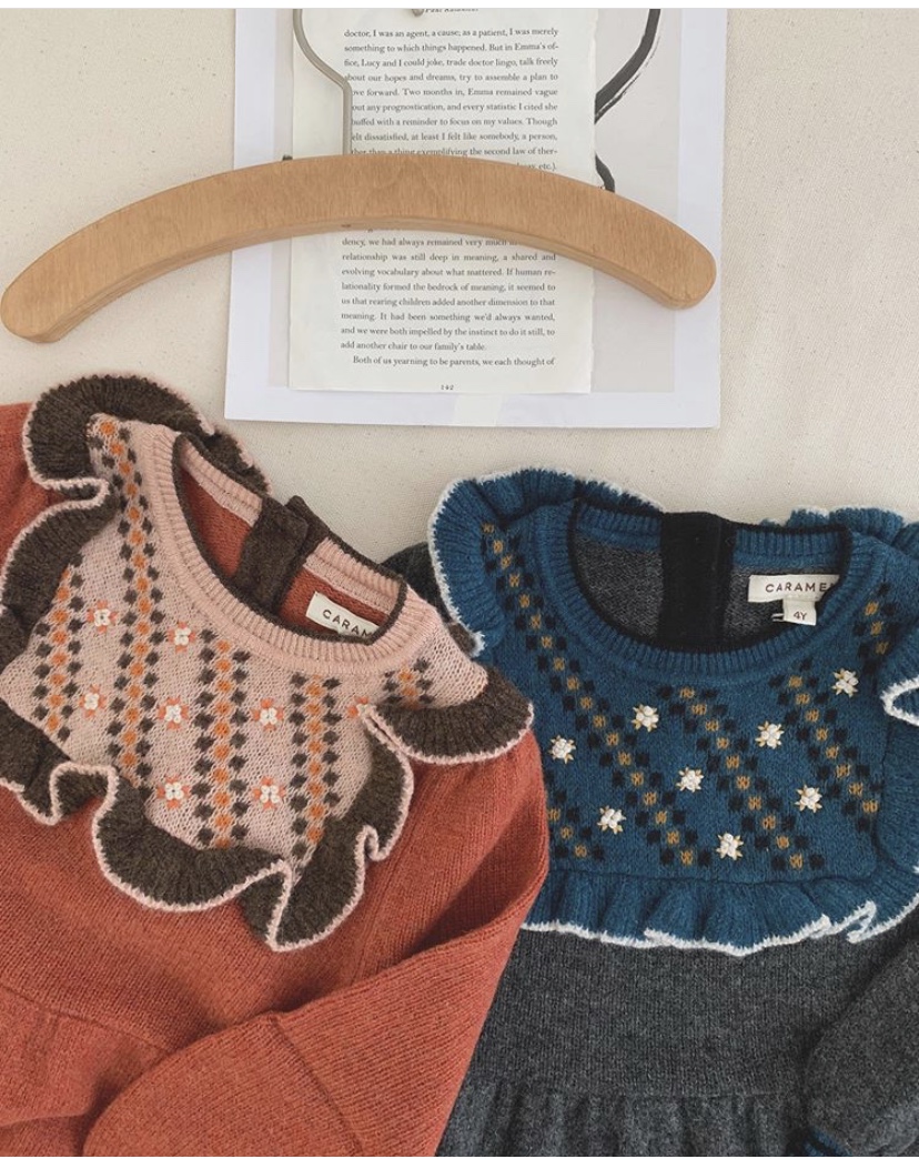 3N Non-refundable Caramel CBC Lace Neck Knit Merino Wool Dress Two Colors