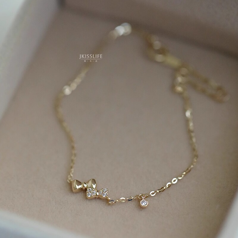 14K Gold Summer Dream Delicate and Sweet Bowknot Girly K Gold Temperament Bracelet, Slender and Versatile Gift