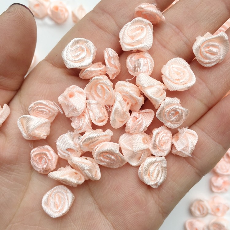 100 pink ribbon roses hand DIY material decorated small flowers hair clamped blossoms