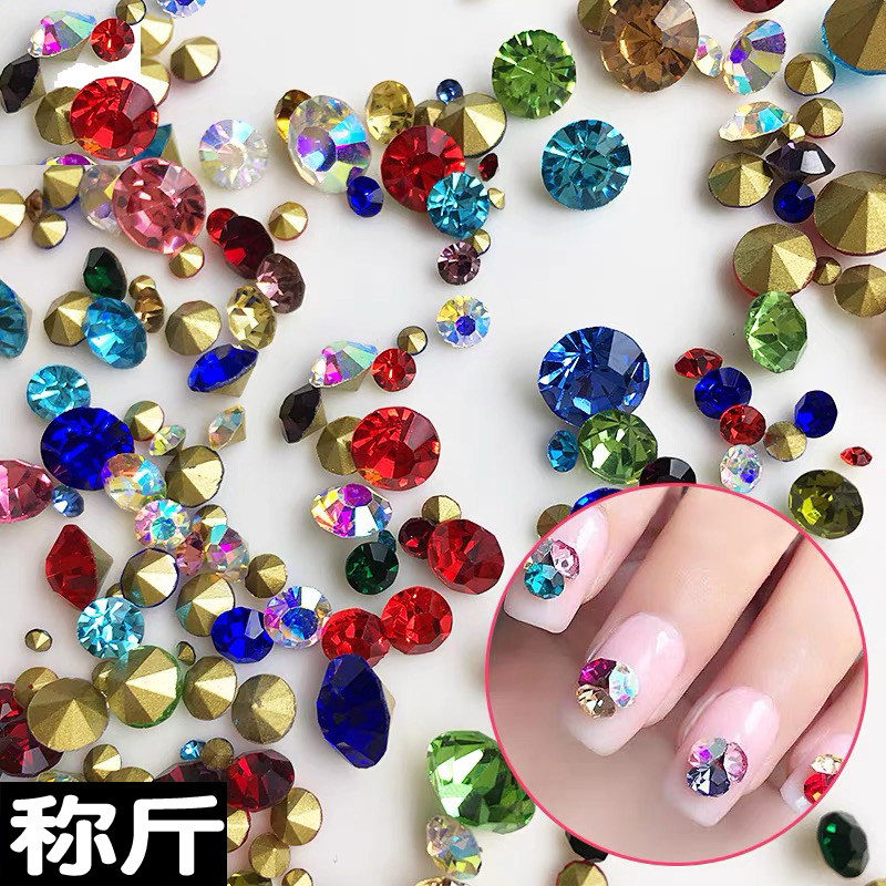 Weighing Jin manicure color gem mixed decoration Symphony flat bottom nail drill accessories metal round net red new diamond jewelry