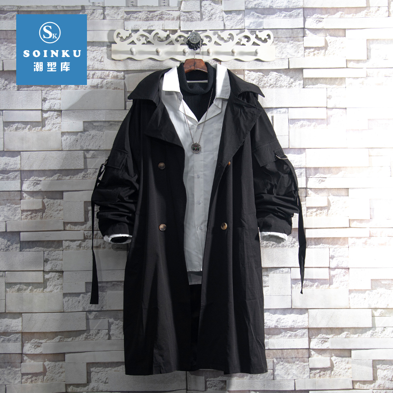 soinku2022 medium long version of wind clothes men's fashion trends students loose casual new spring coat with velvet jacket