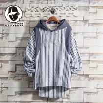 soinku Japanese trendy brand striped hooded sweater mens spring and autumn new trend casual versatile pullover on clothes