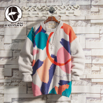soinku Japanese Tide brand graffiti round neck sweater mens autumn and winter trend loose casual Joker sweater