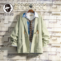 soinku tide card Matcha green striped jacket mens spring and autumn trend casual versatile British style small suit