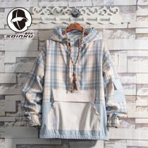 soinku Spring and Autumn new trendy brand pullover hooded assault jacket jacket mens trend hip hop plaid jacket