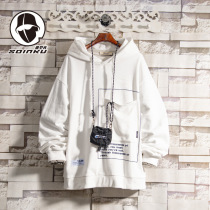 soinku2021 new hooded sweater men Spring and Autumn ins trend leisure loose solid color couple top