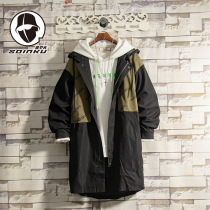soinku2021 new long splicing windbreaker coat mens spring and autumn fashion students casual Ruffian big clothes