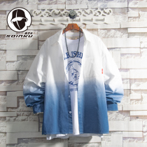 soinku Spring and Autumn New Cat gradient long sleeve shirt mens design sense minority trend Hong Kong style shirt