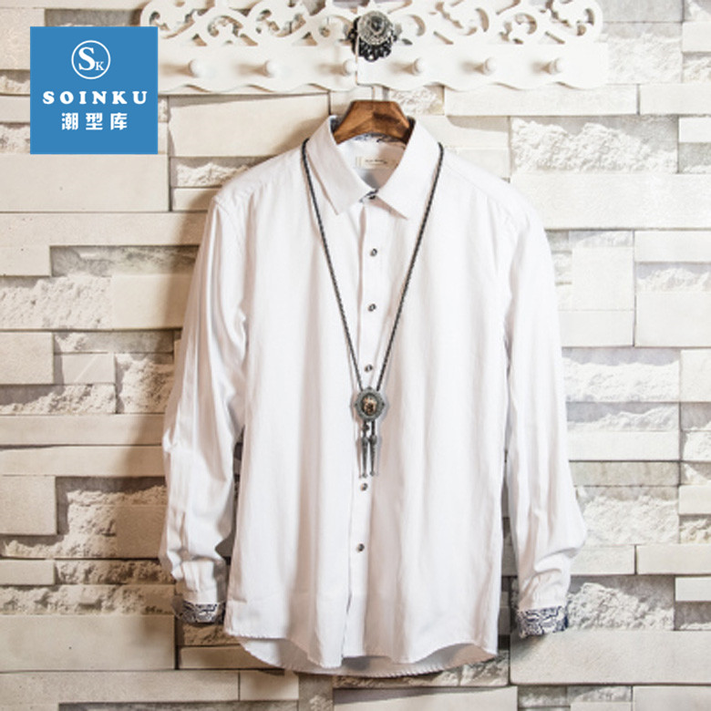 Large size long sleeve shirt men's spring solid color slim new groom best man trend student shirt men's shirt