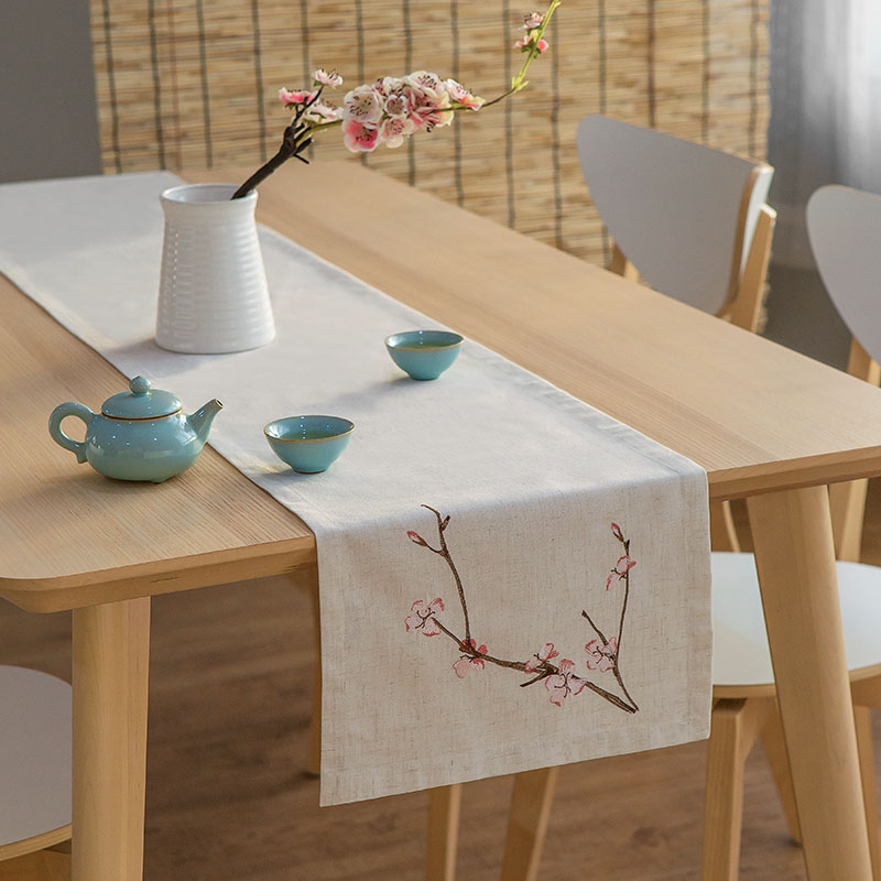New Chinese Linen Embroidered Table Flag Day Style Dry Tea Banner Zen cotton hemp cloth art tea XI Tea table TV cabinet Gaib