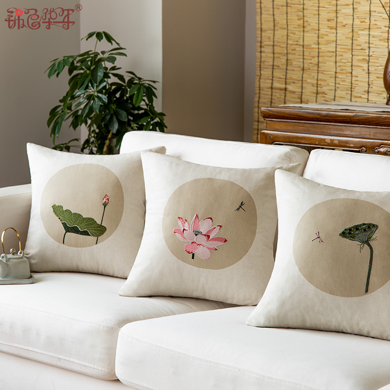 New Chinese Linen Pass Chinese Embroidered Cotton Cotton Cotton Cotton Hospitality Pillowcase by Backing Back Pass