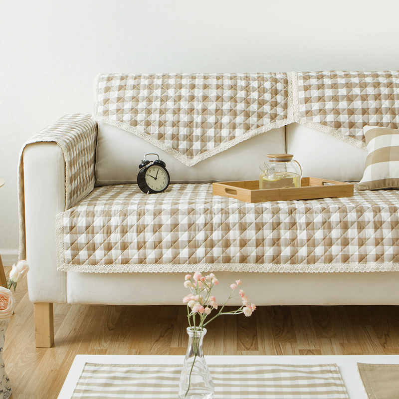 Pure cotton plaid sofa cushion fabric all cotton Seasons universal non-slip leather sofa cushions sofa cover backrest towels customised