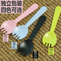 Disposable color matte independent packaging fork fork fork spoon cake spoon thickened plastic 10 packs