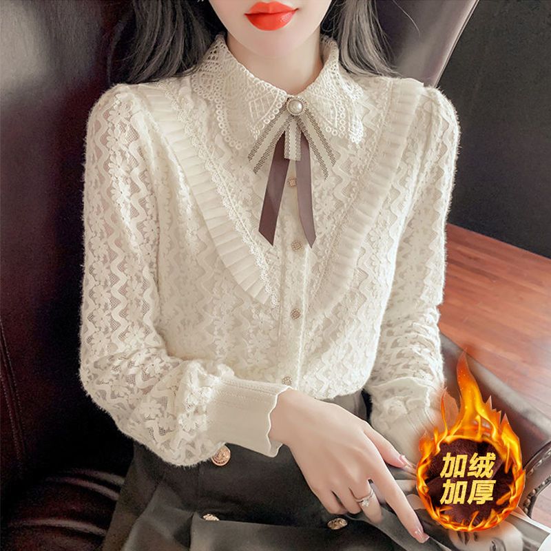 Sweet Lace Base Shirt for Women 2023 Spring, Autumn and Winter French Fashion Loose Baby Collar Long-Sleeved Niche Inner Shirt