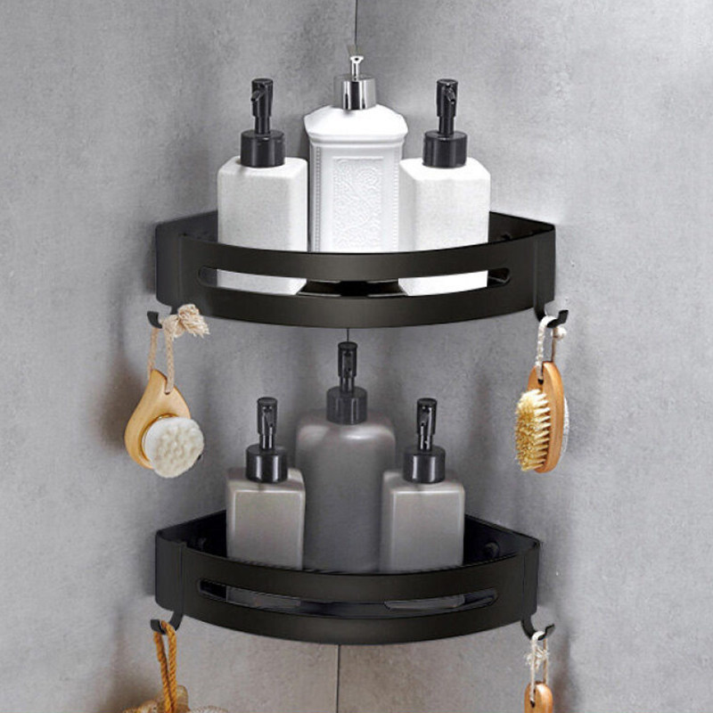 Free hole bathroom shelf Black space aluminum toilet triangle basket Powder room corner rack Toilet triangle rack