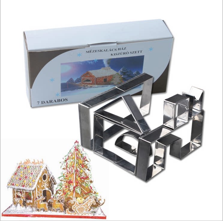 Half - price treatment of 7 pieces of stereo 3D gingerbread house biscuit mold suit Christmas house cake mold