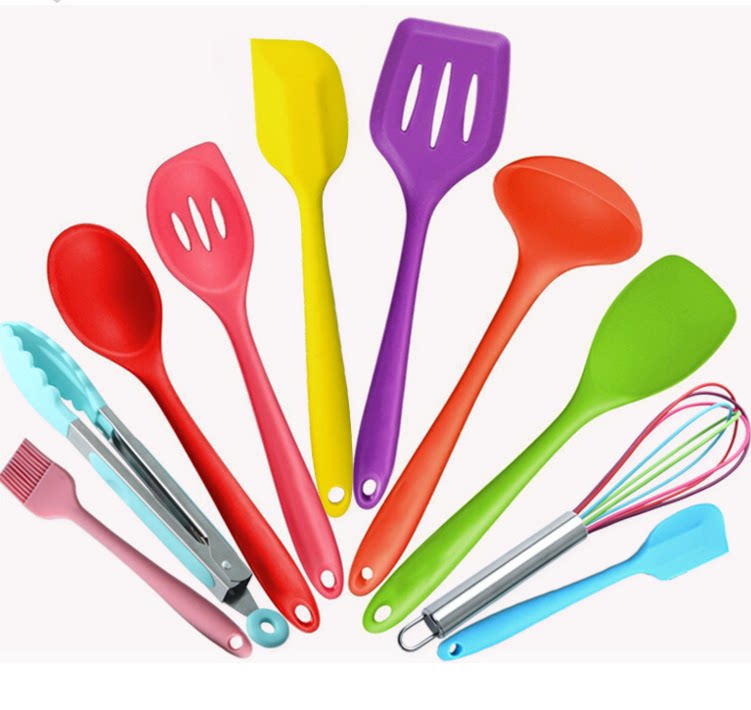 Color silica gel cookware 10 pieces of unstained silicone Silicone Cookware Set Group Environmentally Friendly Cooking Shoveling Spoon Tools
