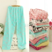 Phim hoạt hình dày cỡ lớn phụ nữ vỏ flannel đồ ngủ mùa thu và mùa đông màu rắn ngọt ấm nhà thẳng quần