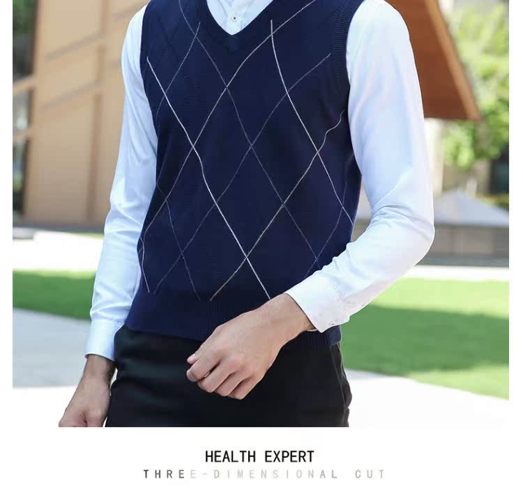 Burke Long Men Dệt kim Vest Set Kinh doanh Áo len cổ chữ V Vest trung niên Áo liền thân màu ấm áo len hàn quốc
