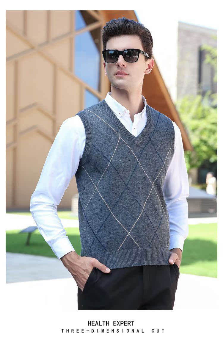 Burke Long Men Dệt kim Vest Set Kinh doanh Áo len cổ chữ V Vest trung niên Áo liền thân màu ấm áo len hàn quốc