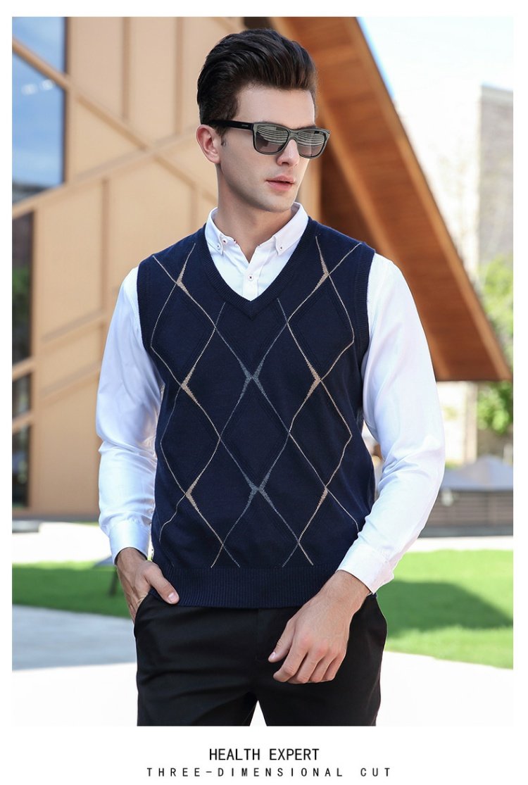 Burke Long Men Dệt kim Vest Set Kinh doanh Áo len cổ chữ V Vest trung niên Áo liền thân màu ấm áo vest nam