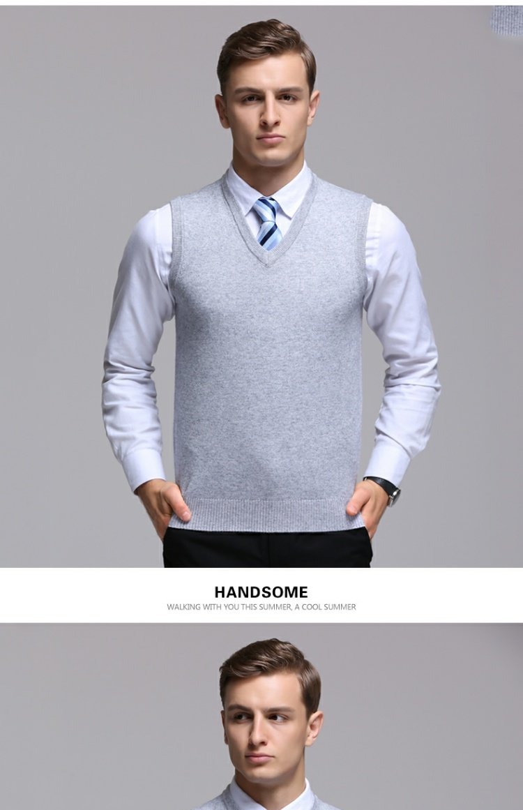 Berkron vest nam áo len cổ chữ V kinh doanh mới màu rắn Áo len nam ấm áp áo vest nam thời trang