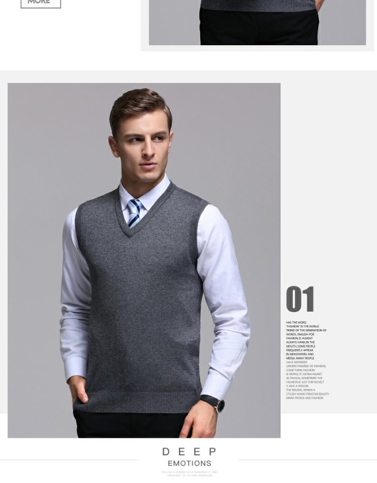 Berkron vest nam áo len cổ chữ V kinh doanh mới màu rắn Áo len nam ấm áp áo vest nam thời trang
