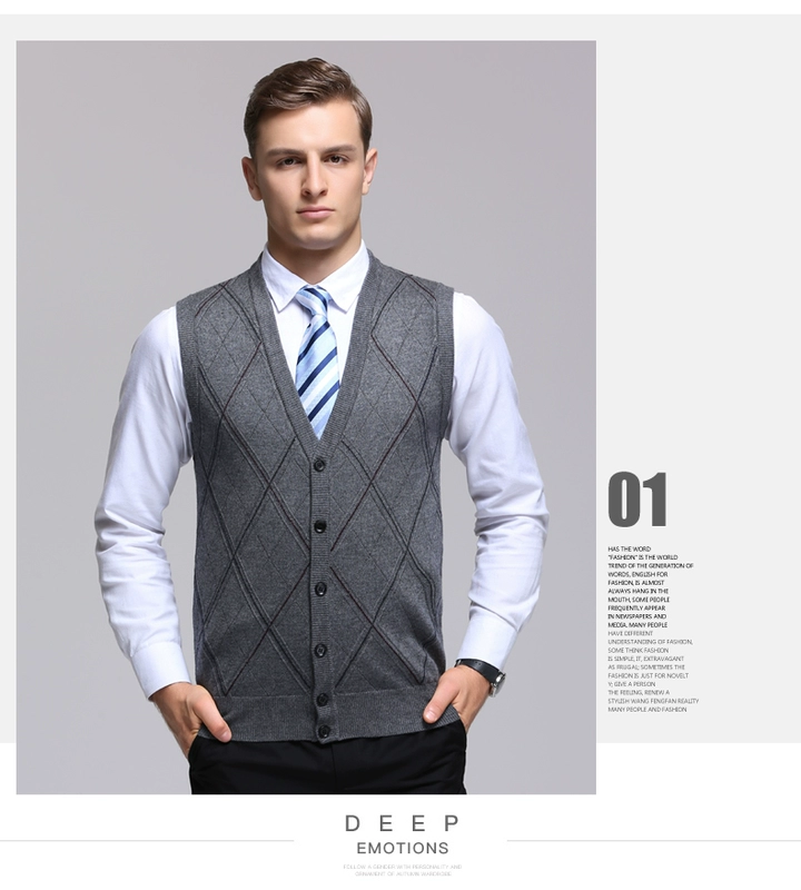 Berkron nam vest áo len cardigan V-Cổ slim business vest nút lưới ấm áo len