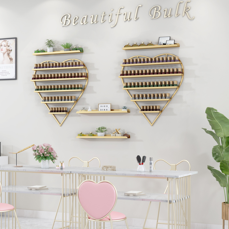 ins gold medecor shelf wall-mounted wall shelving wall shelving oil gel rack iron art heart-shaped nail polish shelf