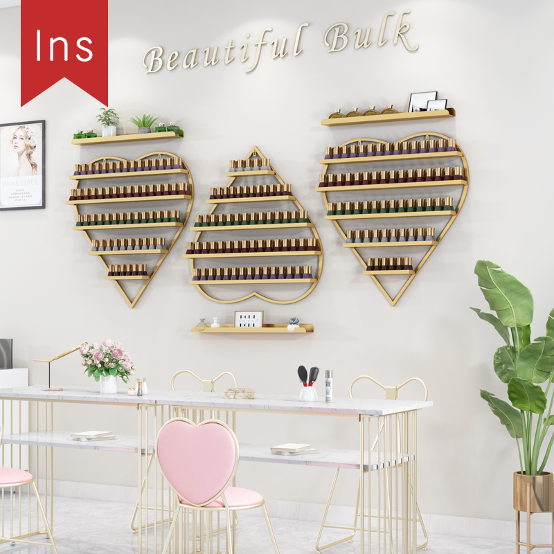 Wrought iron heart-shaped nail art shelf Wall-mounted nano gold wall shelf Nail oil glue rack Nail polish rack display rack