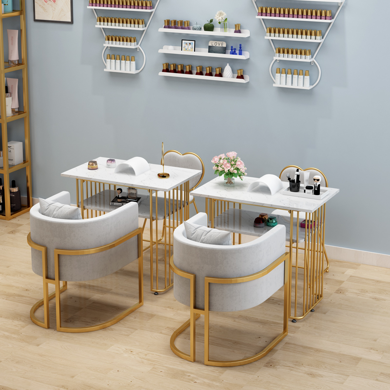 Nordic net celebrity marble manicure table and chair set combination simple modern golden iron single double manicure table