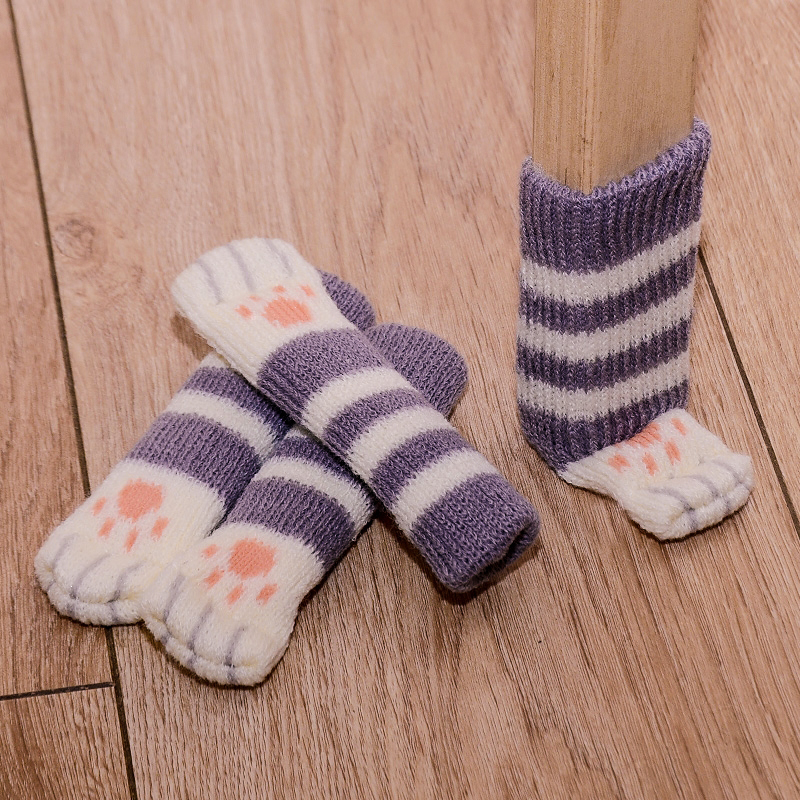 Day Style Cartoon Kitty Chair Foot Mat Thickening Chair Foot Sleeve Non-slip Muted Abrasion Resistant Knitted Table And Chairs Protection Footbed