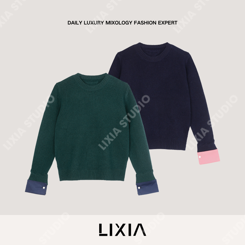 Lixia【English-Style Texture】High-End Color-Blocking Pure Cotton Cuffs 26-Count Wool Sweater-D20279 Lixia【English-Style Texture】High-End Color-Blocking Pure Cotton Cuffs 26-Count Wool Sweater-D20279